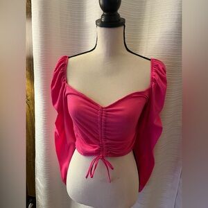H&M Pink Puff Sleeve Crop Blouse